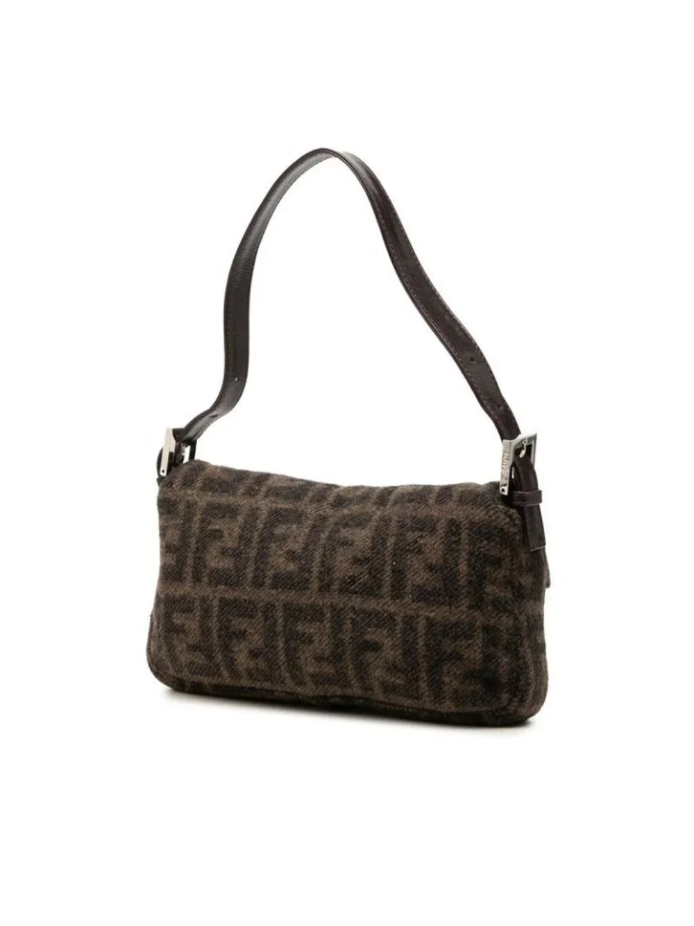 Fendi Zucca Mamma Bucket Handbag Brown Wool Leather